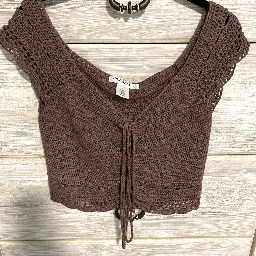 Cropped short sleeve sweater